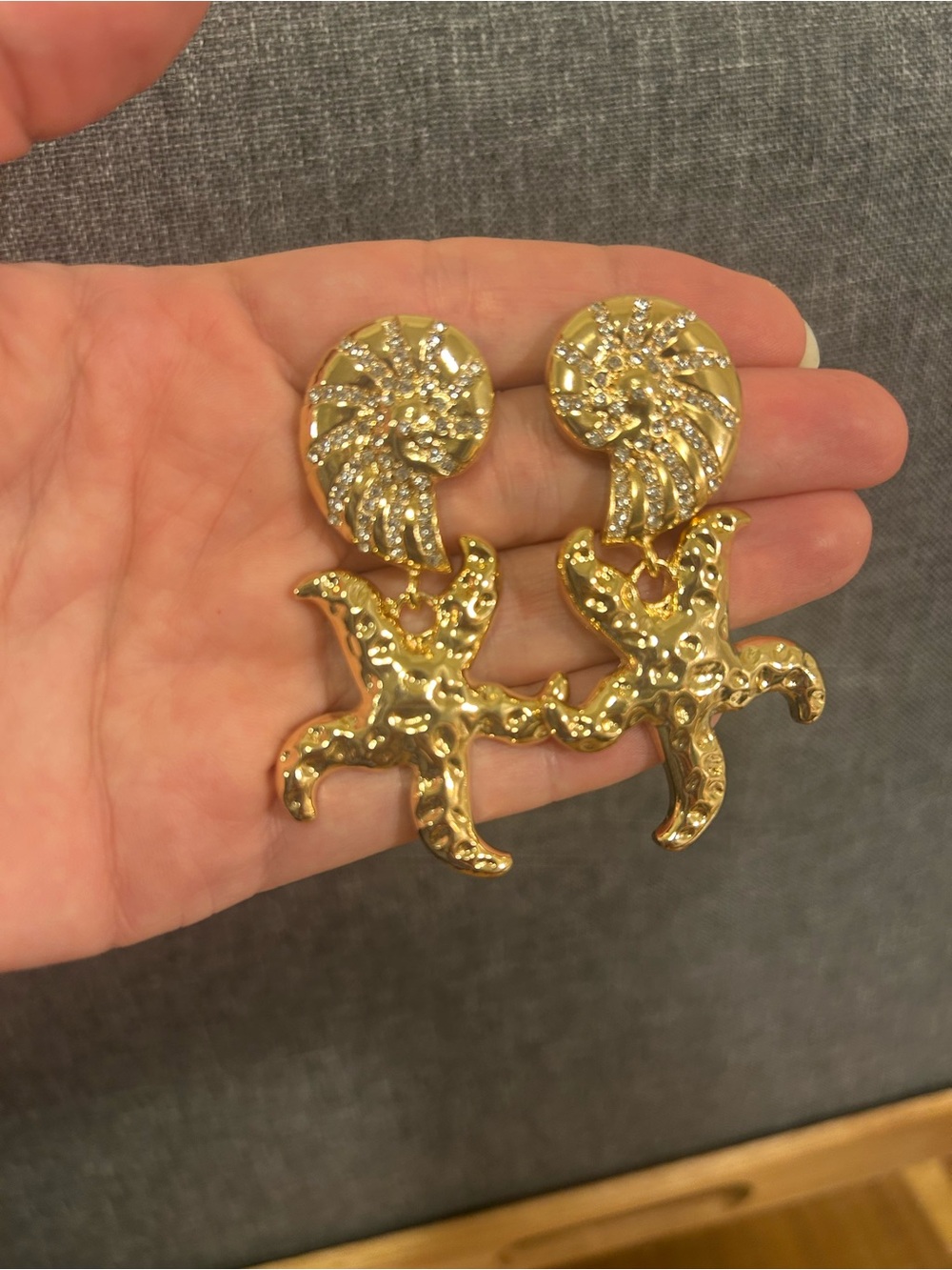 Zara Gold Starfish and Nautilus Drop Earrings with Crystals - Picture 4 of 4